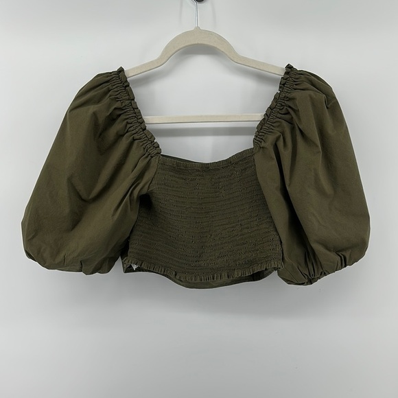 Jason Wu Cottagecore Romantic Feminine Peasant Luxury Olive PuffSleeveBlouse SzL - Picture 5 of 11
